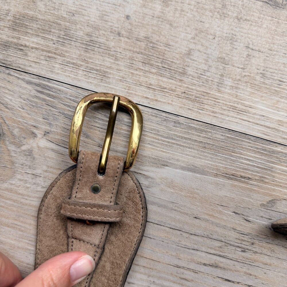 Vintage Wide Suede Waist Belt Tan Leather Statement Belt Buckle Medium Western - Picture 9 of 9